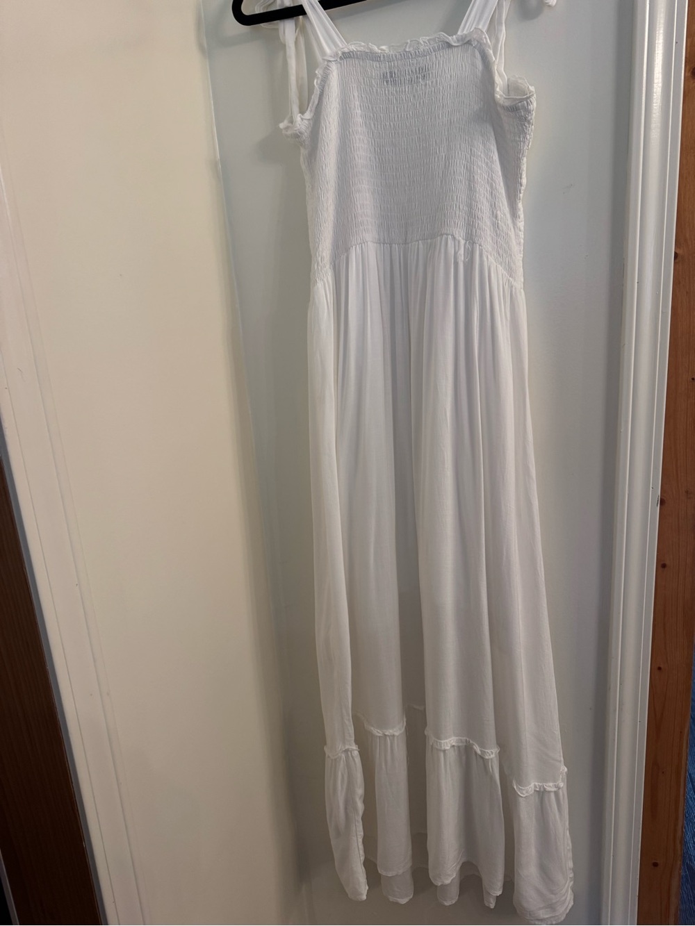 White Smocked Strap Maxi Dress